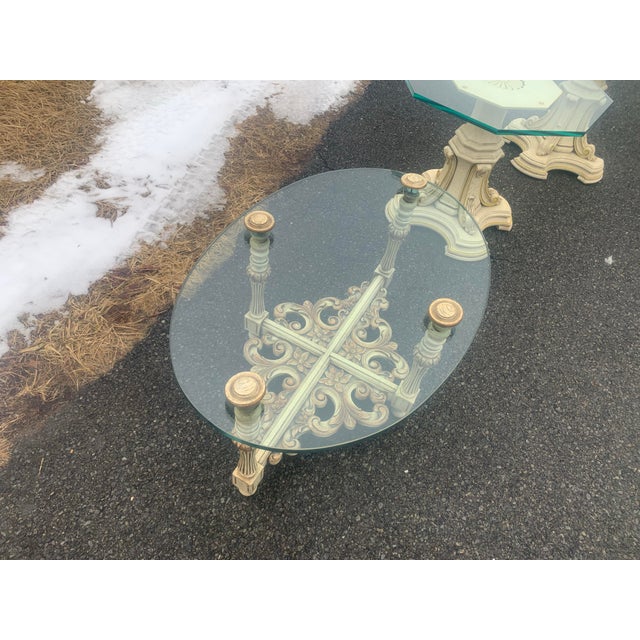 1970s Petite Regency Glass Top Gilt Wood Low Cocktail Table For Sale - Image 4 of 6