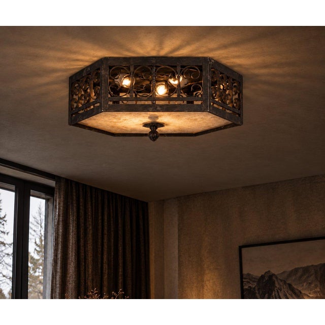 Vintage Spanish Revival Style Hexagon Wrought Iron Flush Mount Light Fixture For Sale In Pittsburgh - Image 6 of 6