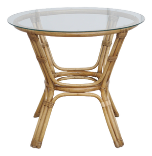 Vintage Round Rattan Table with Glass Top