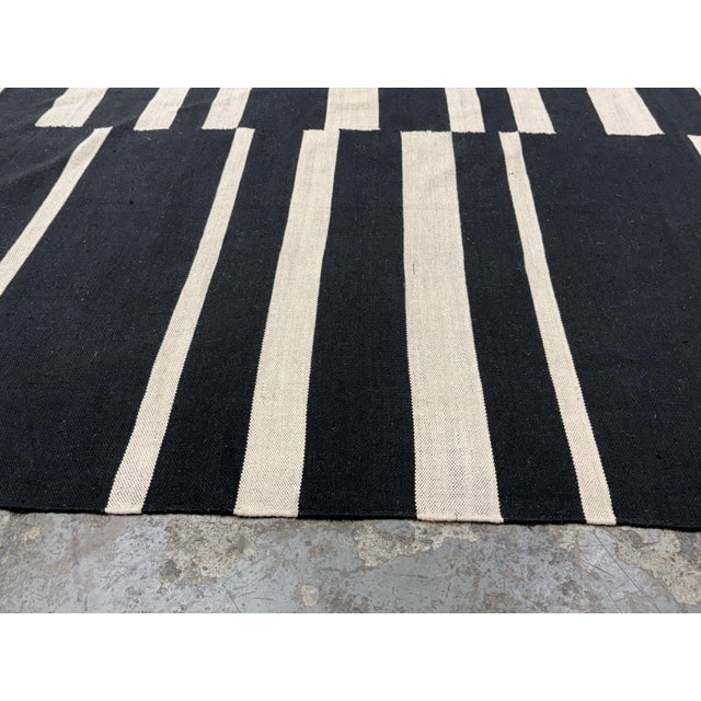 Modern 8ft 9in × 12ft 3in Four Hands Willow Offset Black Stripe Cotton Area Rug For Sale - Image 3 of 12
