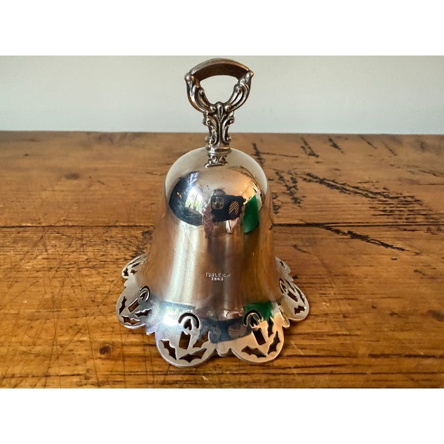 Towle Silversmiths Vintage Towle Silverplated Pierced Christmas Bell Ornament, 1983 For Sale - Image 4 of 8