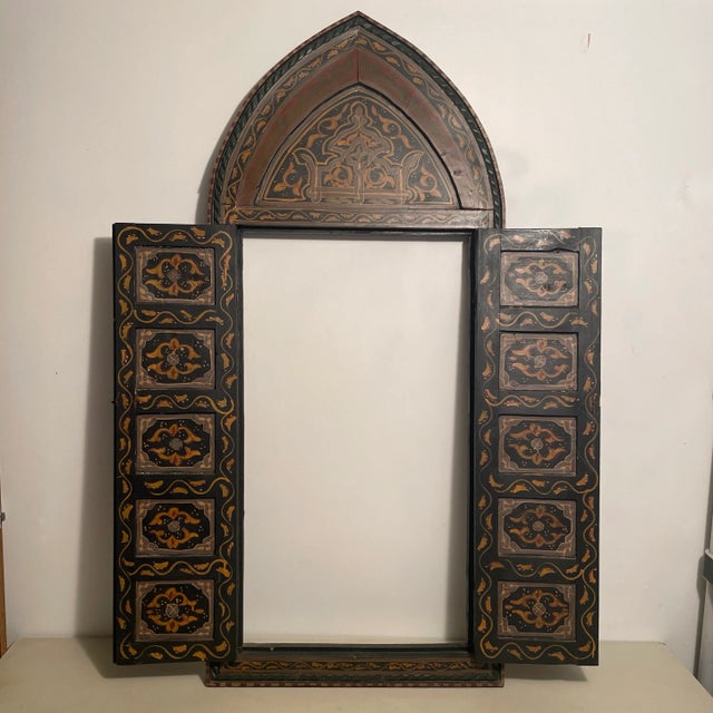 This is a fabulous handpainted Moroccan arched/arrow window with intricate traditional Moorish motifs and flourishes in a...
