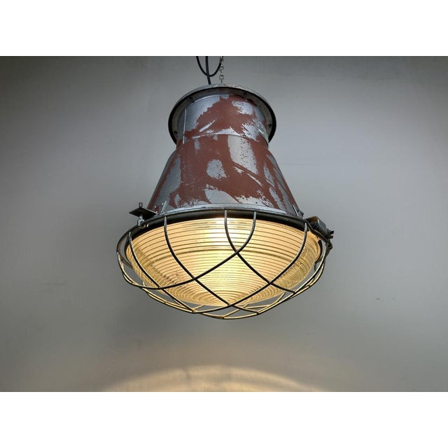 Industrial Cage Factory Pendant Lamp with Glass Cover from Mesko, 1970s For Sale - Image 14 of 18