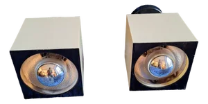 Vintage Adjustable Wall Lamps with Cream White Cube-Shaped Plastic Housing, Black Plastic Cover and Mount, 1970s, Set of 2