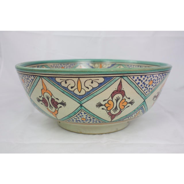 Moroccan Vintage Large Moroccan Pottery Bowl For Sale - Image 3 of 9