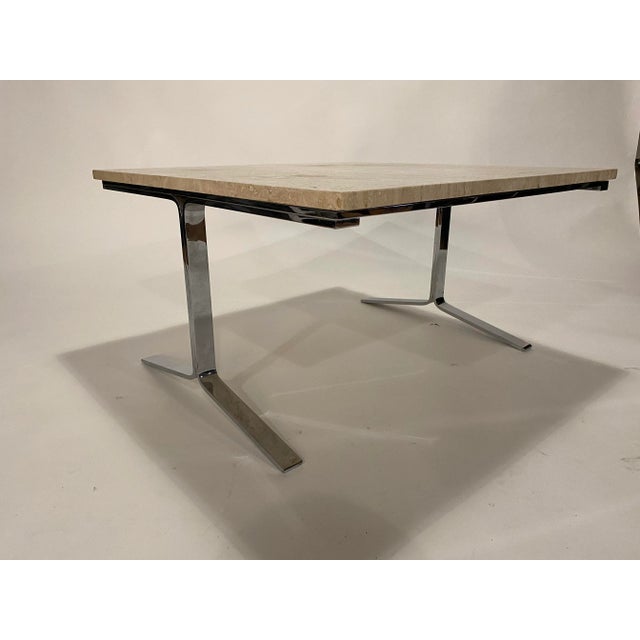 1970s Travertine and Steel Cocktail Table For Sale - Image 5 of 10