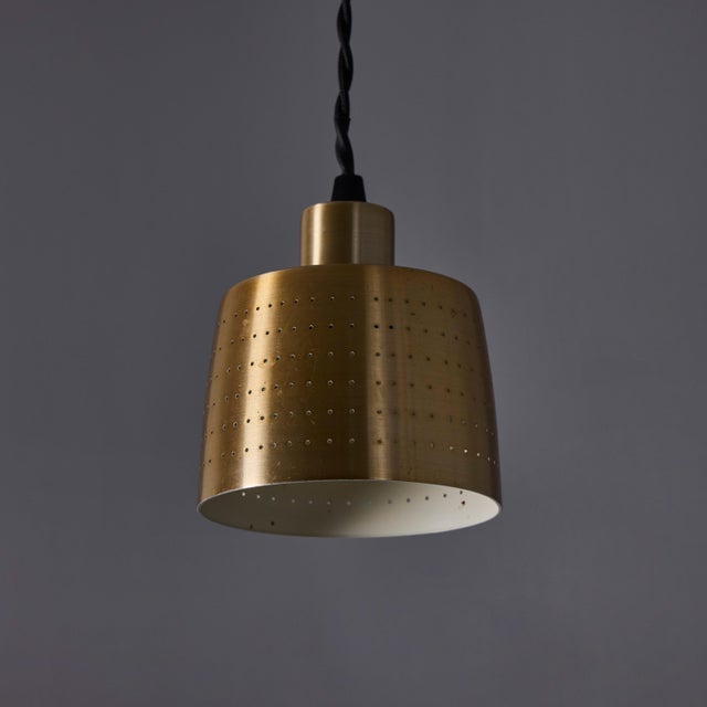 Metal 1950s Carl Thore Perforated Brassed Metal Pendant For Sale - Image 7 of 14
