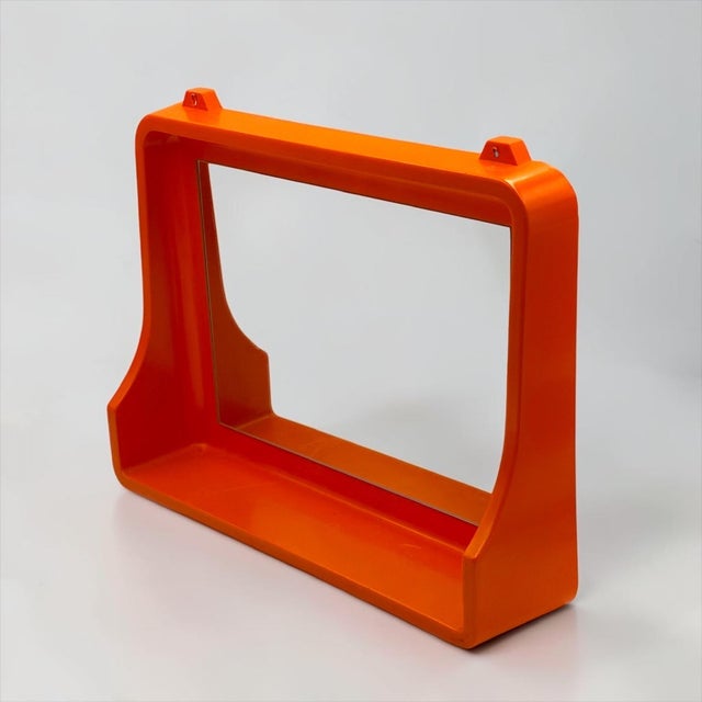 Orange Plastic Wall Mirror with Integrated Shelf, 1970s For Sale - Image 6 of 12