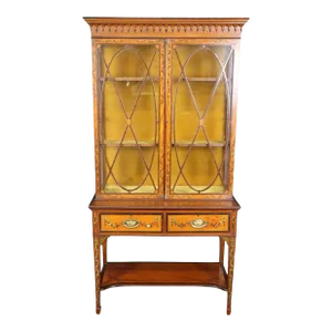 Fine Edwardian Adams Era Walnut and Satinwood Inlaid Vitrine Circa 1900