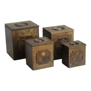 1976 Sears Roebuck & Co. Carved Wood Kitchen Canisters- Set of 4