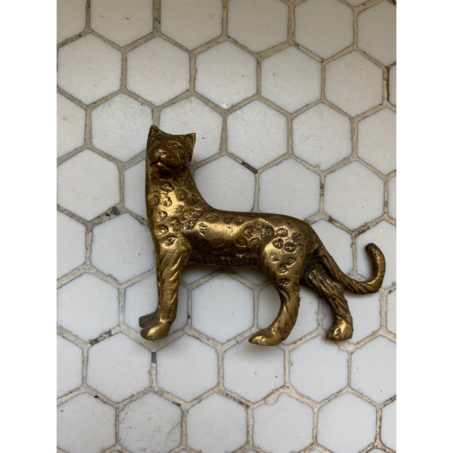 1990s Mid Century Brass Leopard Statue Decor For Sale - Image 5 of 7