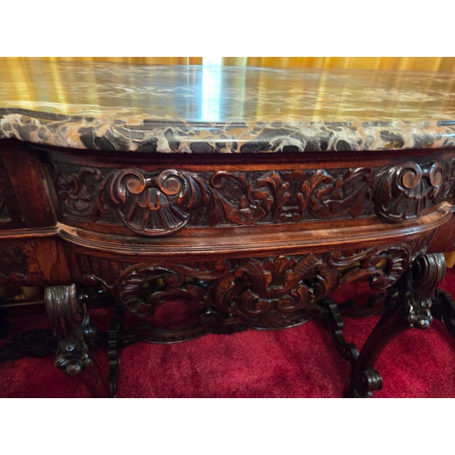 Wood Antique Italian Renaissance Revival Walnut Marble Top Credenza Sideboard Buffet For Sale - Image 7 of 18