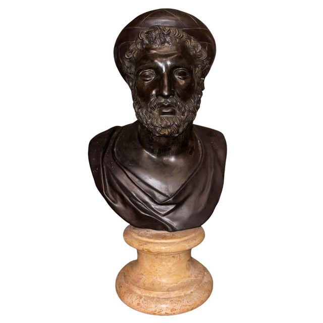 Striking and scholarly pair of monumental late 19th century Italian patinated bronze busts, depicting the great classical...