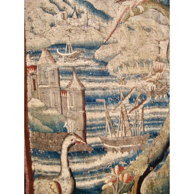 Green French Aubusson Verdure Two Peacocks, Parrot and Boats 18 Century For Sale - Image 8 of 17