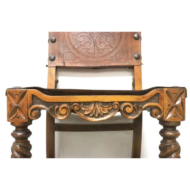 Antique Gothic Revival Wooden and Leather Chairs- Set of 6 For Sale - Image 9 of 12