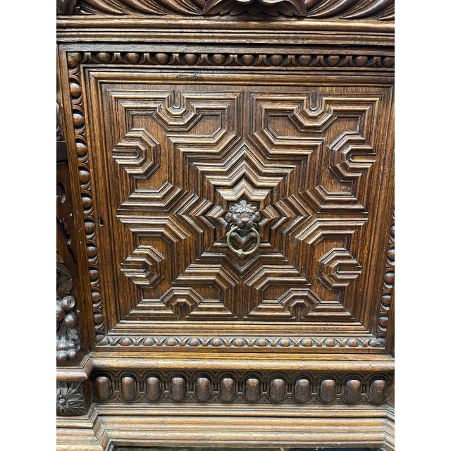 French Antique Renaissance Revival Carved Oak Sideboard For Sale - Image 3 of 11