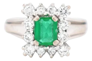 Vintage Emerald & Diamond Halo Gold Ring - 1970s, Size 6
