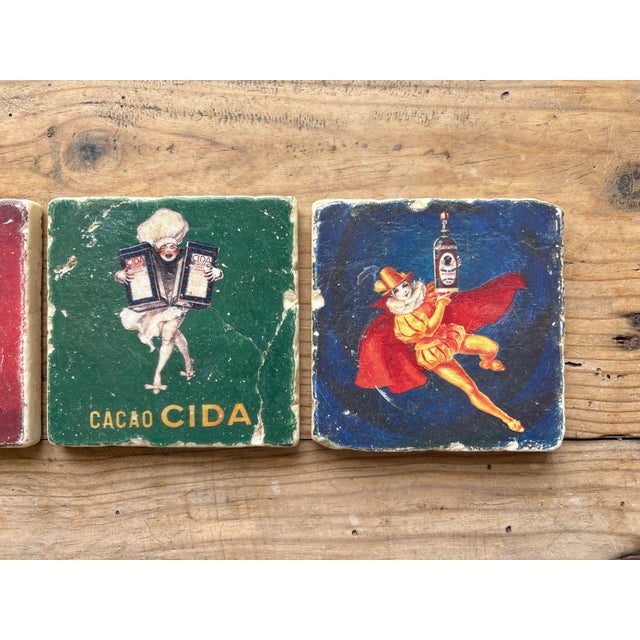 Vintage Italian Advertising Ceramic Coasters, Set of 4 | Ingham Marsala, Baroni & Cacao Cida For Sale In Seattle - Image 6 of 12