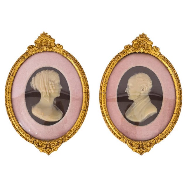 Antique Framed Wax Portrait Reliefs of Mr. And Mrs. Blaauw, 19th Century, Set of 2 For Sale - Image 13 of 13