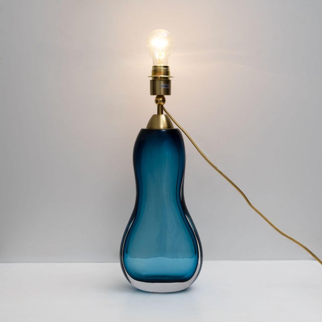 Mid-Century Modern Italian Blue Murano Sommerso Glass Table Lamps, 2000, Set of 2 For Sale - Image 4 of 8