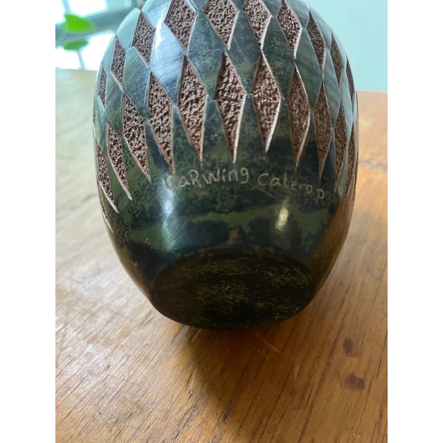 Shabby Chic Darwing Calero Potosme South American Studio Pottery Vase Signed Hand Painted For Sale - Image 3 of 7