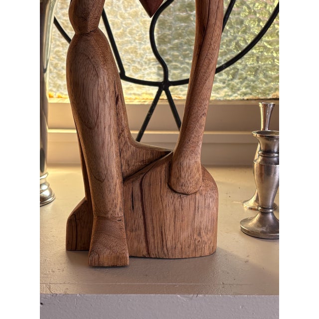 Wood Vintage Ghanaian Hand-Carved Wood Abstract Seated Figure Sculpture For Sale - Image 7 of 10