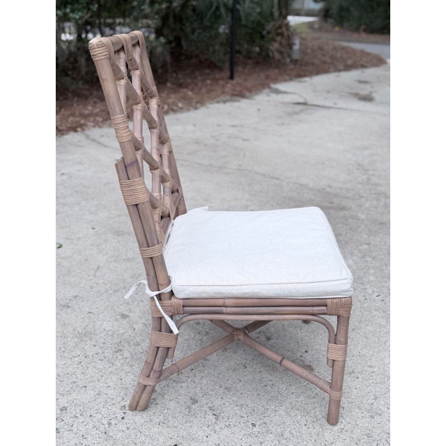 Chinese Chippendale Chinoiserie Rattan Taupe Side Dining Chairs With Zippered Seat Cushion - Set of 6 For Sale - Image 4 of 12