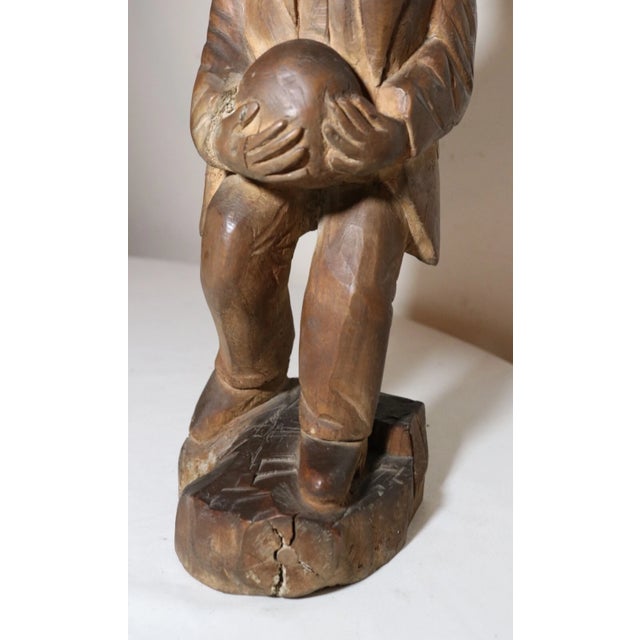 Folk Art Antique 1800's Folk Art Hand Carved Wood Figural Man Sculpture Statue Figure For Sale - Image 3 of 12