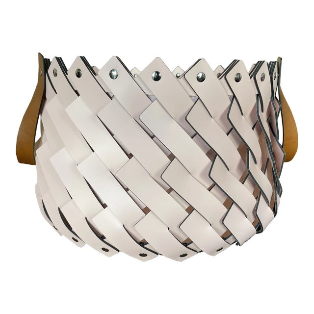 Medium Braided Basket Pink With Handles For Sale