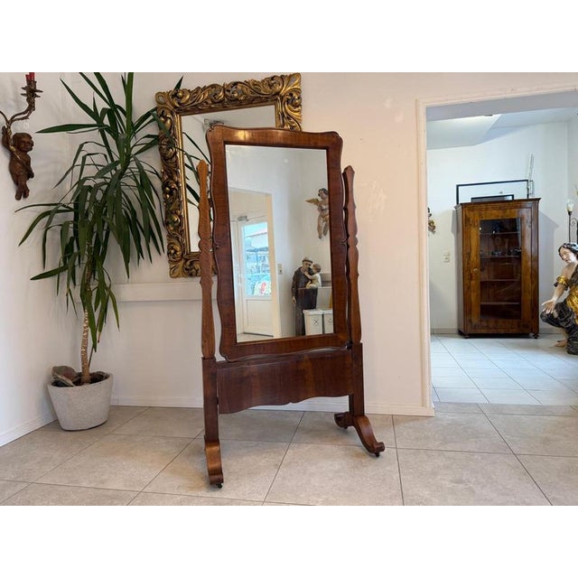 Antique Biedermeier Walnut Veneered Tailor's Mirror For Sale - Image 6 of 18