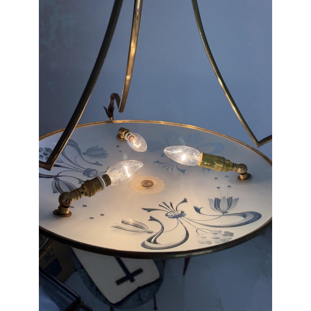 Murano Glass and Brass Chandelier in the style of P. Chiesa for Fontana Arte, 1960s For Sale - Image 13 of 18