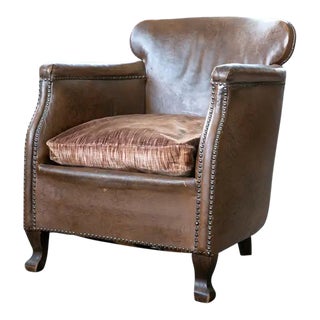Danish 1930-40s Small-Scale Club Chair in Cognac Leather With Cabriole Legs For Sale