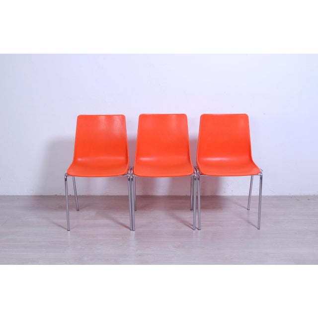 Orange Steel Chairs and Orange Plastic Session Stackable from Wesifa, Set of 3 For Sale - Image 8 of 16