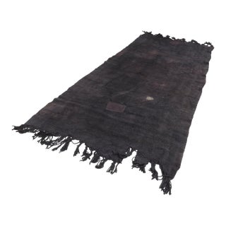 Vintage Black Turkish Hemp Kilim For Sale