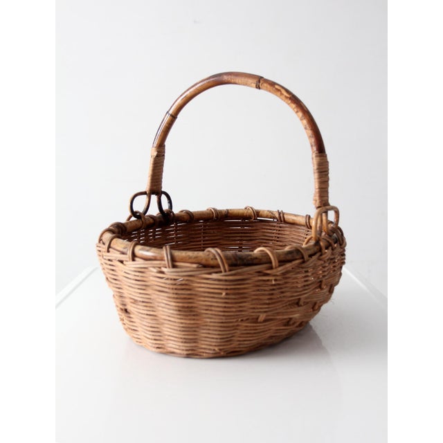 Vintage Woven Gathering Basket With Bamboo Handle For Sale - Image 13 of 13