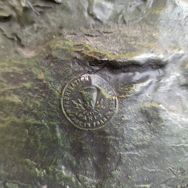 Glass French Art Nouveau Table Lamp with Bronze Figure of Auguste Moreau and Glass Lampshades For Sale - Image 7 of 10