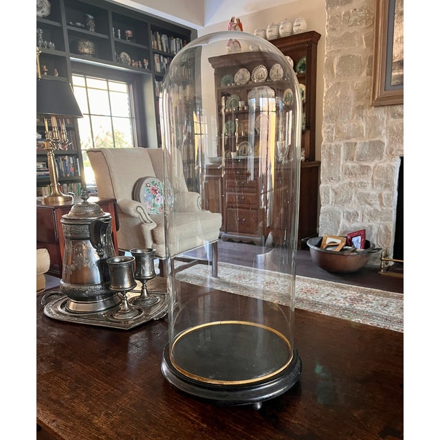 Early 1900s French Hand Blown Glass Cloche on Wood Footed Base For Sale - Image 9 of 12