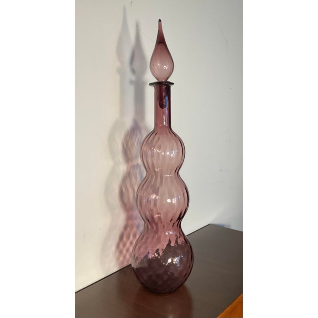 1960’s Empoli Amethyst-Purple Italian Glass Decanter Triple Gourd With Stopper For Sale - Image 10 of 12