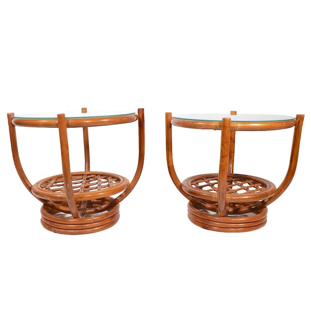 Ritts Tropitan Pr. Mid Century Bamboo and Glass Side Tables For Sale - Image 4 of 10
