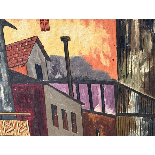 T. Silver Vintage European Village Oil Painting, Signed For Sale In San Francisco - Image 6 of 12