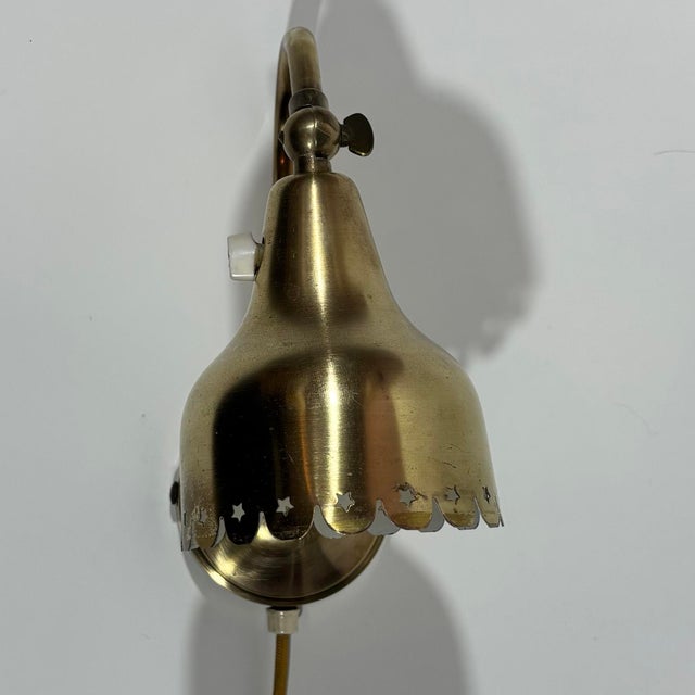Metal Mid-Century Scandinavian Wall Lamp with Perforated Stars in Brass, Denmark, 1940s For Sale - Image 7 of 13
