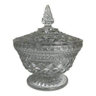 Anchor Hocking Vintage Wexford Clear Glass Pedestal Foot Candy Dish & Lid For Sale