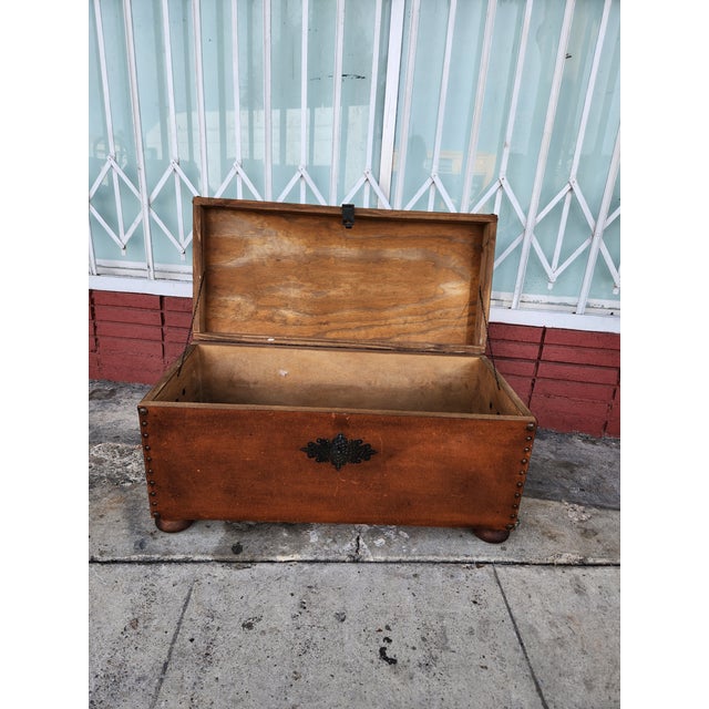 Vintage Leather Trunk Box For Sale - Image 10 of 12