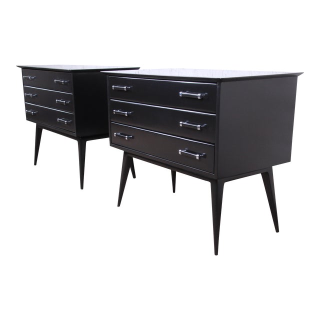 Renzo Rutili For Johnson Furniture Black Lacquered Bachelor Chests