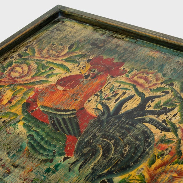 Chinese Chinese Painted Rooster Tray, 1940 For Sale - Image 3 of 3