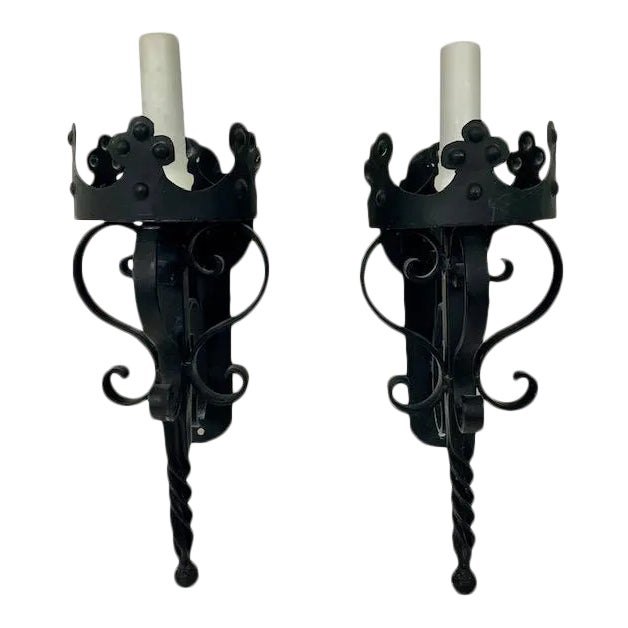 1990s Italian Style Iron Wall Sconces - a Pair For Sale