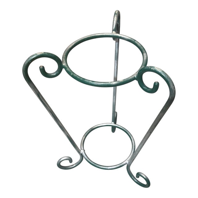 1970s Standing Green and Silver Metal Planter For Sale