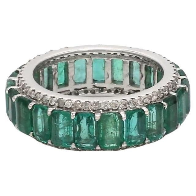 Natural 5.50 cts emerald & 0.75 cts diamond ring in 14k gold For Sale - Image 15 of 18