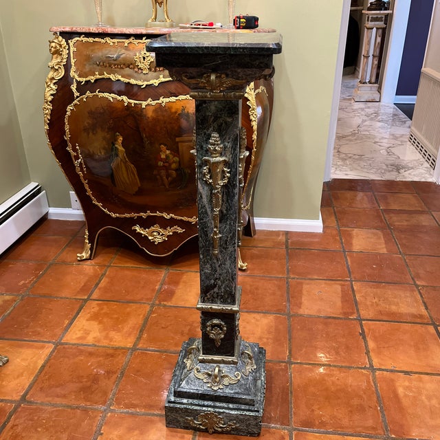 French 1990s Antique Reproduction Marble Pedestal With Bronze Work. For Sale - Image 3 of 10