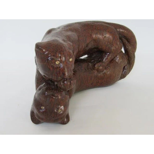 Antique Asian Hand-Carved Hardwood Panthers Sculpture, C. 1900–1930 For Sale In Raleigh - Image 6 of 9